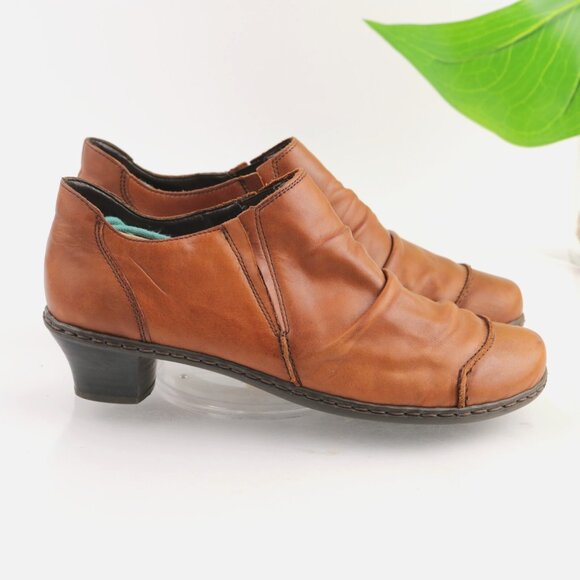 Reiker Women Louise Boot Size 37 6 Tan Brown Leather Comfy Low Block Heel Bootie - Picture 1 of 12